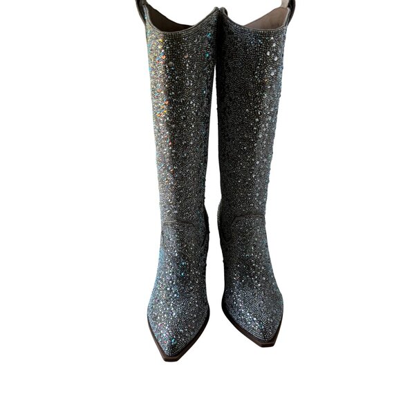 New without Box Western Silver  Sparkle Rhinestone Wide Calf Cowboy Boots - Picture 3 of 15